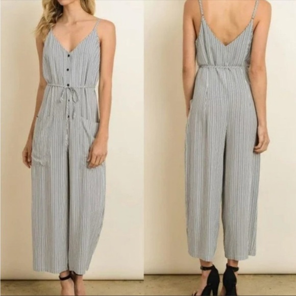 Dress Forum Striped White + Blue Jumpsuit Small - Picture 1 of 7